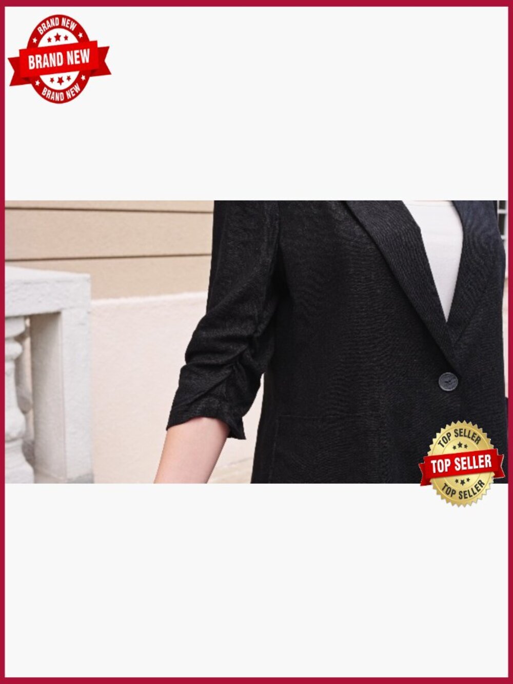 Lightweight Linen Blend Blazer - 3/4 Sleeve Business Casual - Picture 7 of 7